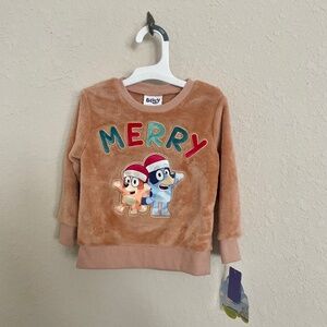 Bluey & Bingo Christmas Holiday Brown Fuzzy Pullover Sweater Size 18M New NWT